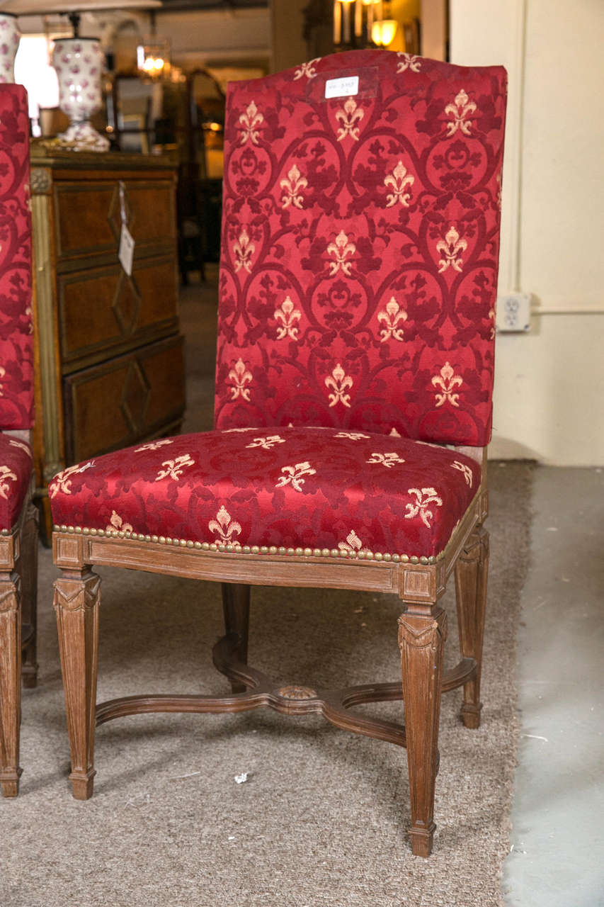 Hollywood Regency Pair of French Louis XVI Style Side Chairs by Maison Jansen Distressed Walnut