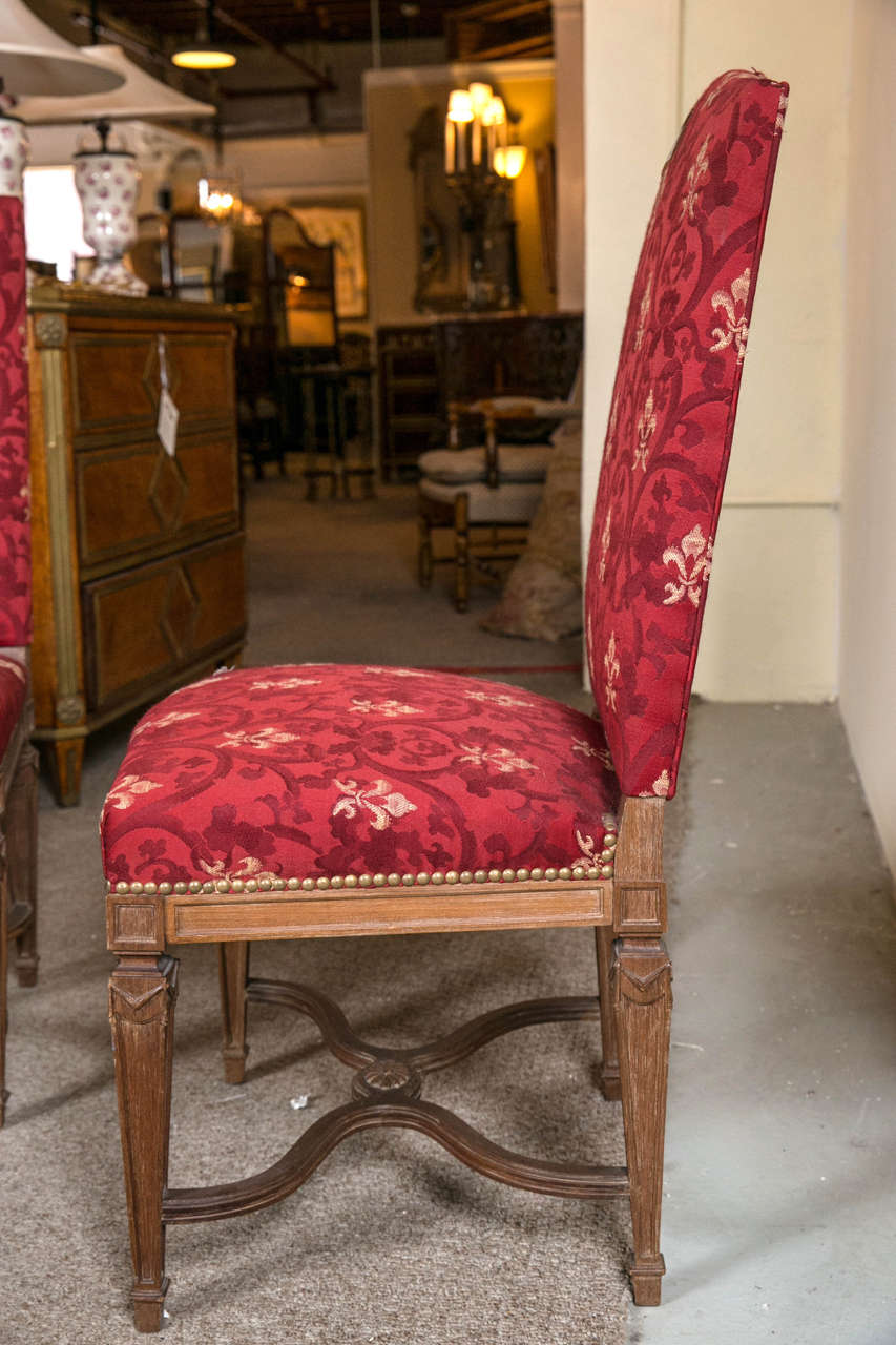 20th Century Pair of French Louis XVI Style Side Chairs by Maison Jansen Distressed Walnut