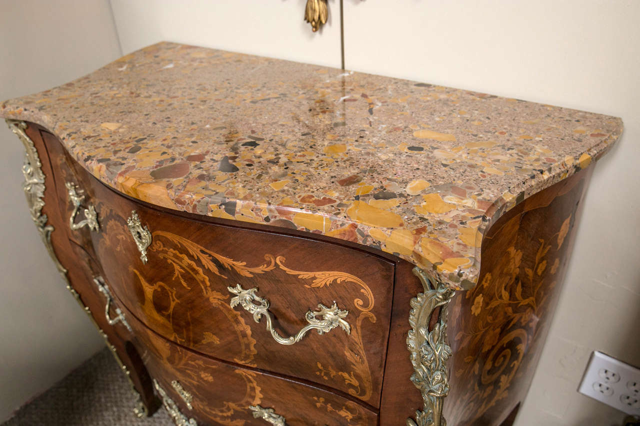 French Pair of Marble-Top Bombe Commodes