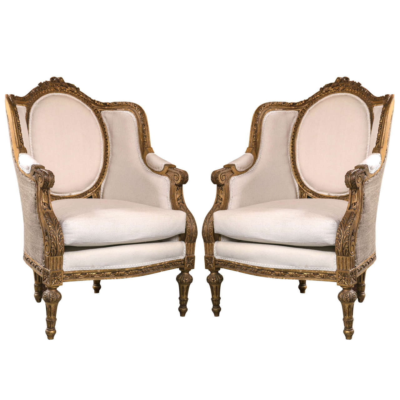 Pair of French Louis XVI Style Bergère Chairs