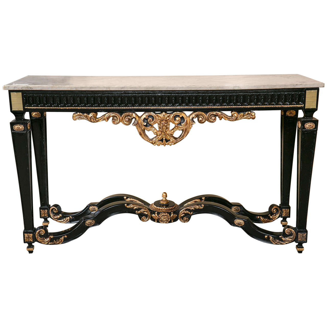 French Rococo Style Ebonized Console Table
