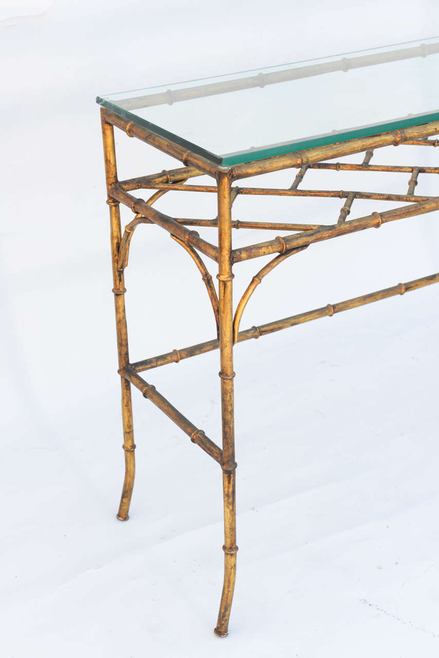 Italian Gilded Iron Faux-Bamboo Console Table