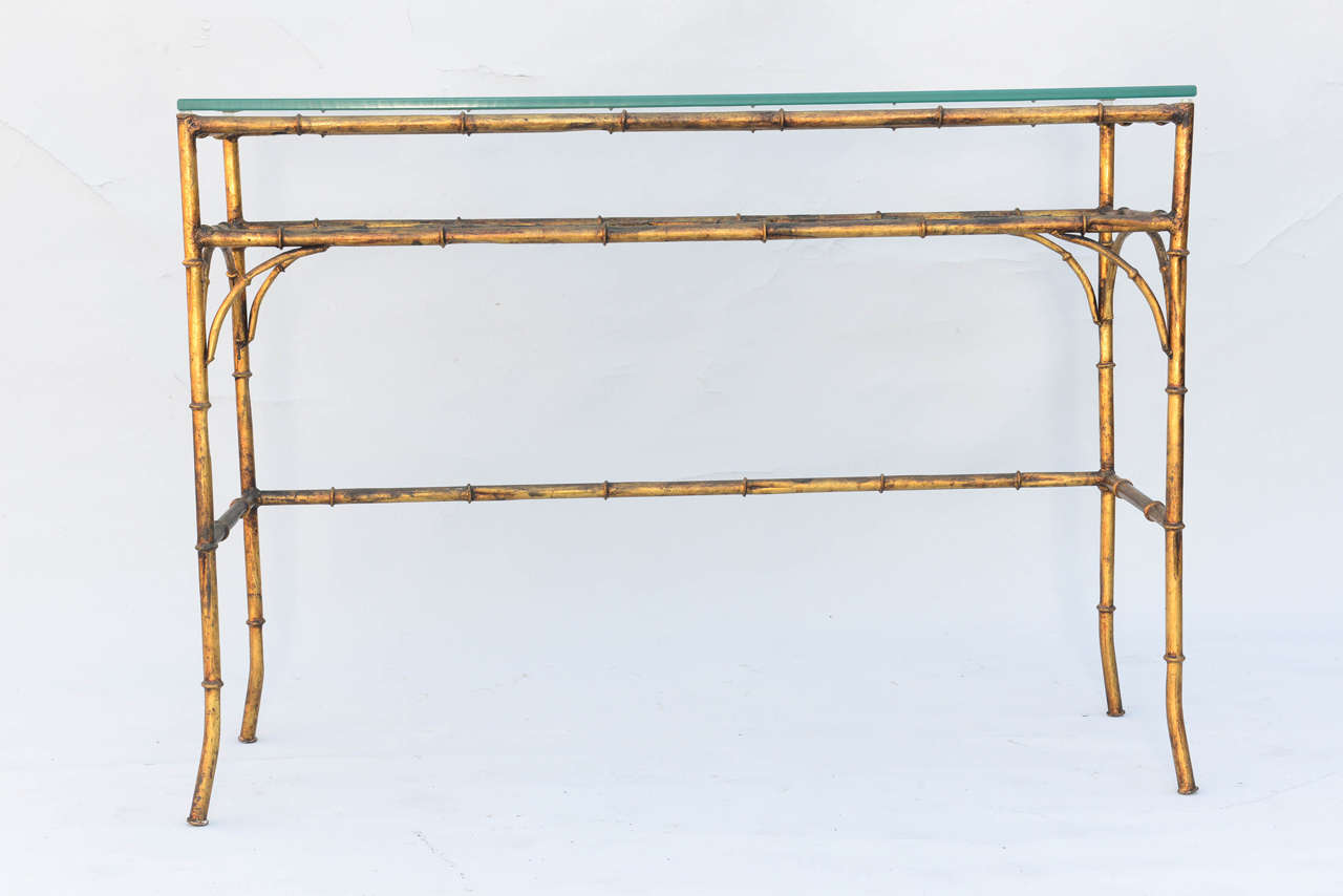Gilded Iron Faux-Bamboo Console Table In Excellent Condition In West Palm Beach, FL