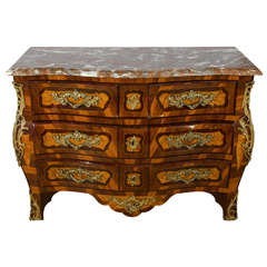 Louis XV Style Bombe Front, Marble-Top Commode