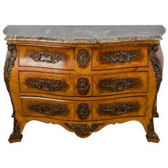 French Louis XV Style Bombe Front, Marble-Top Commode