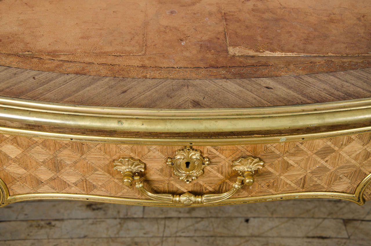 19th Century French Louis XV Style Kingwood Bureau Plat with Leather Top