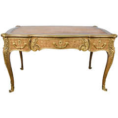 French Louis XV Style Kingwood Bureau Plat with Leather Top