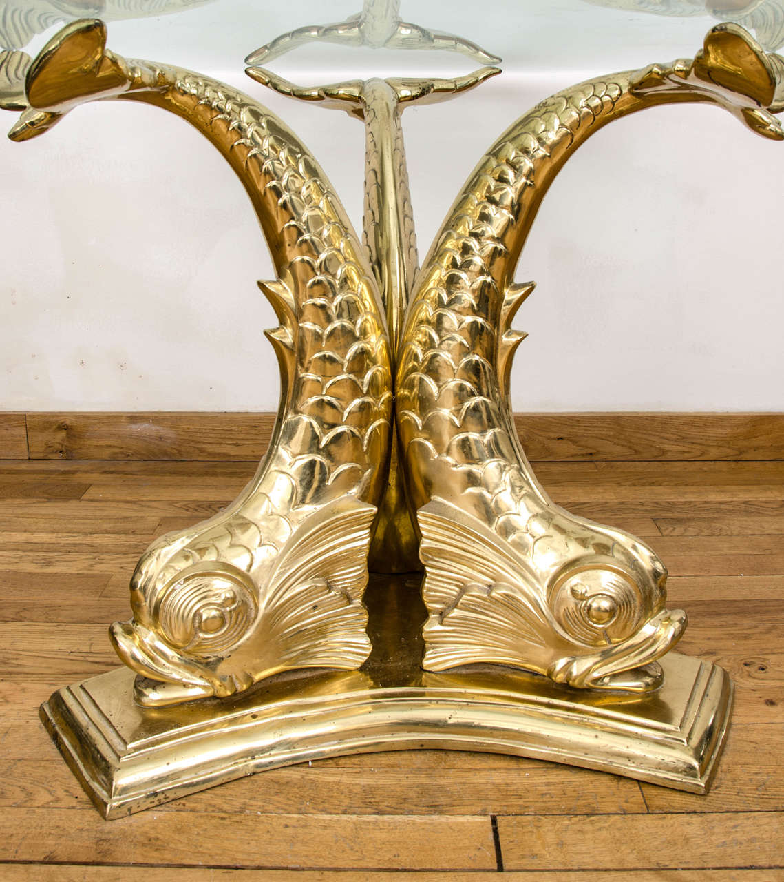 Cast Brass and Glass Dolphin Dining Table In Excellent Condition For Sale In London, GB