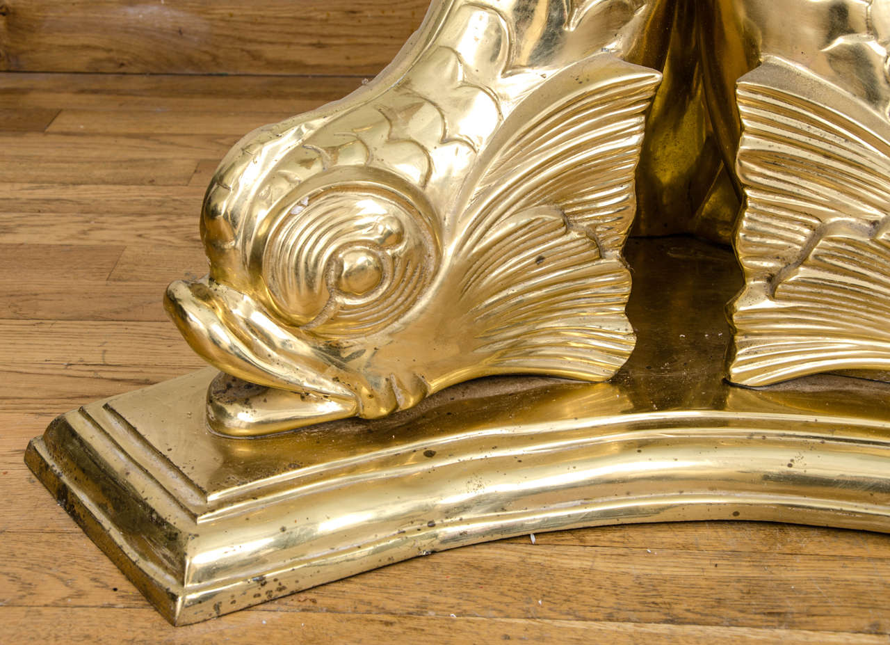 Cast Brass and Glass Dolphin Dining Table For Sale 1