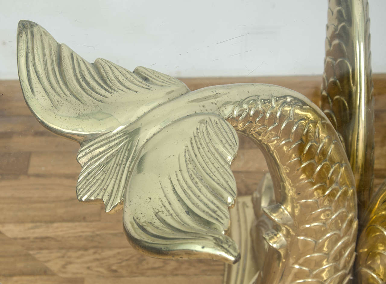 Cast Brass and Glass Dolphin Dining Table For Sale 1