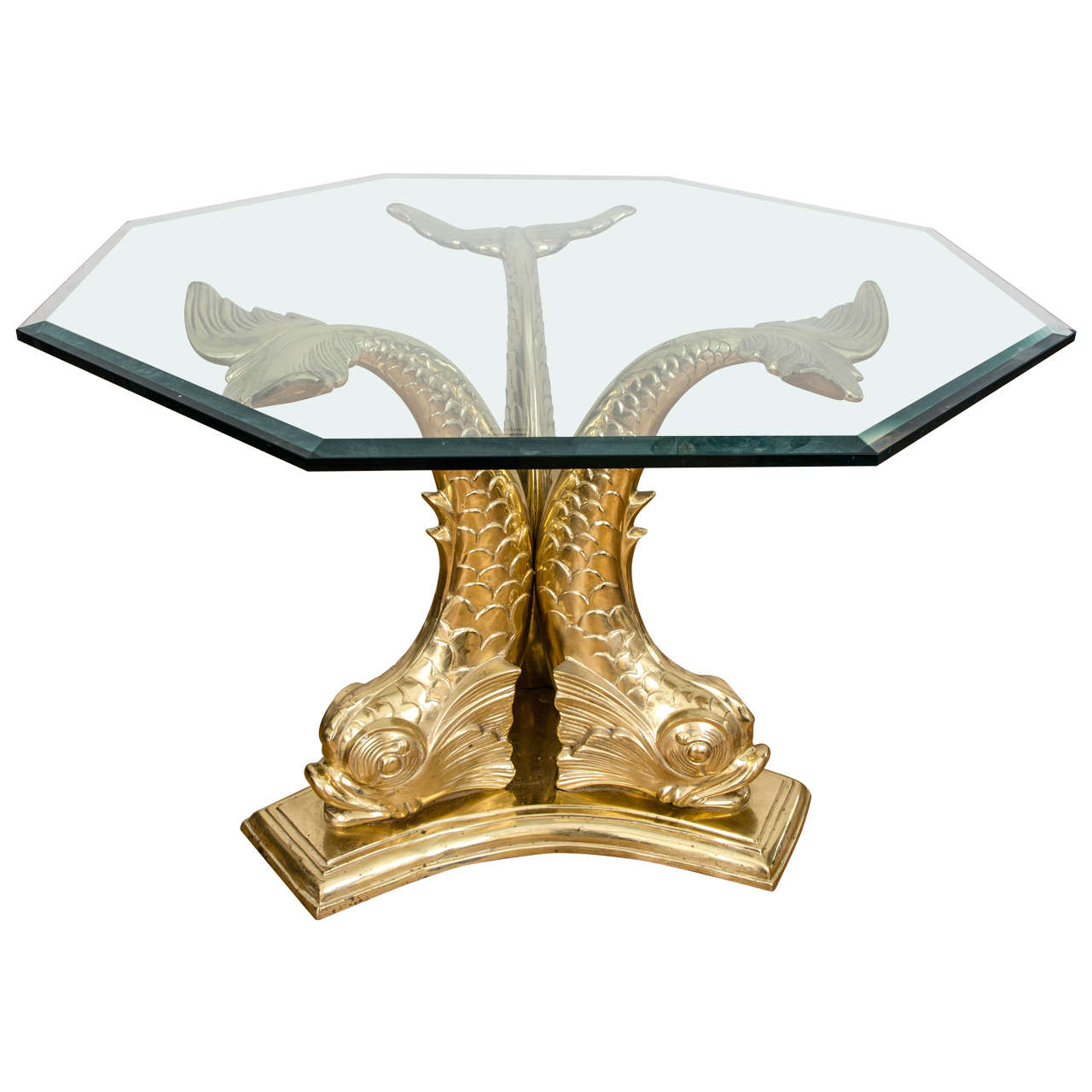 Cast Brass and Glass Dolphin Dining Table For Sale