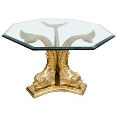 Cast Brass and Glass Dolphin Dining Table