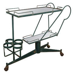 Antique Early 20th Century Metal and Glass Drinks Cart