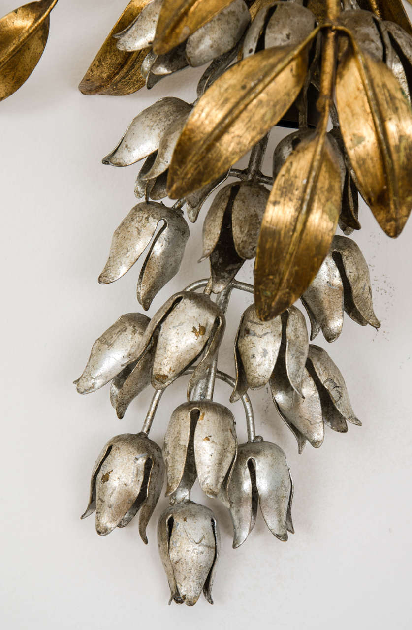 Gilded Metal Flower Wall Lights For Sale 4