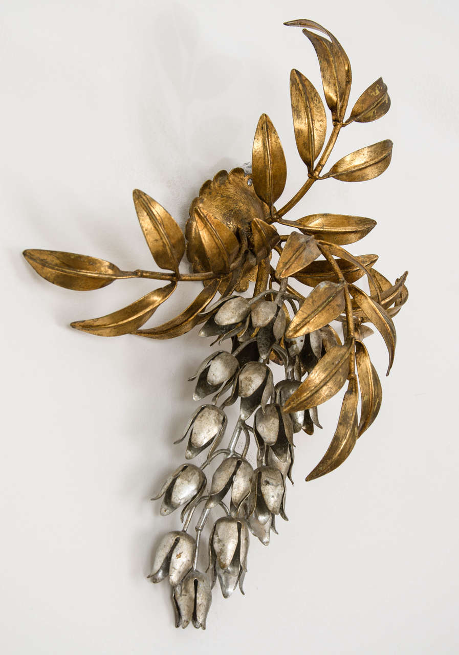 Gilded Metal Flower Wall Lights For Sale 5