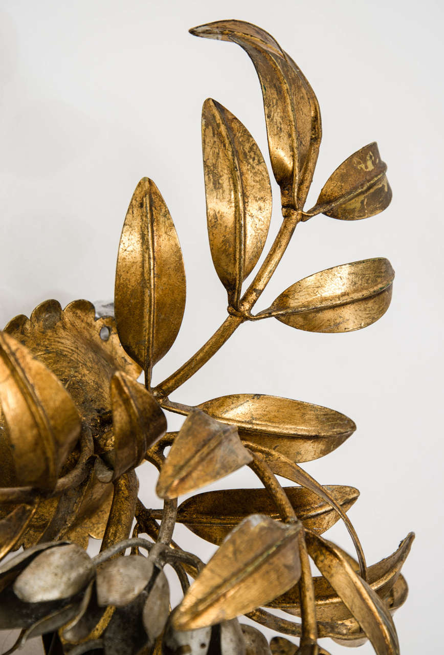 Gilded Metal Flower Wall Lights For Sale 6