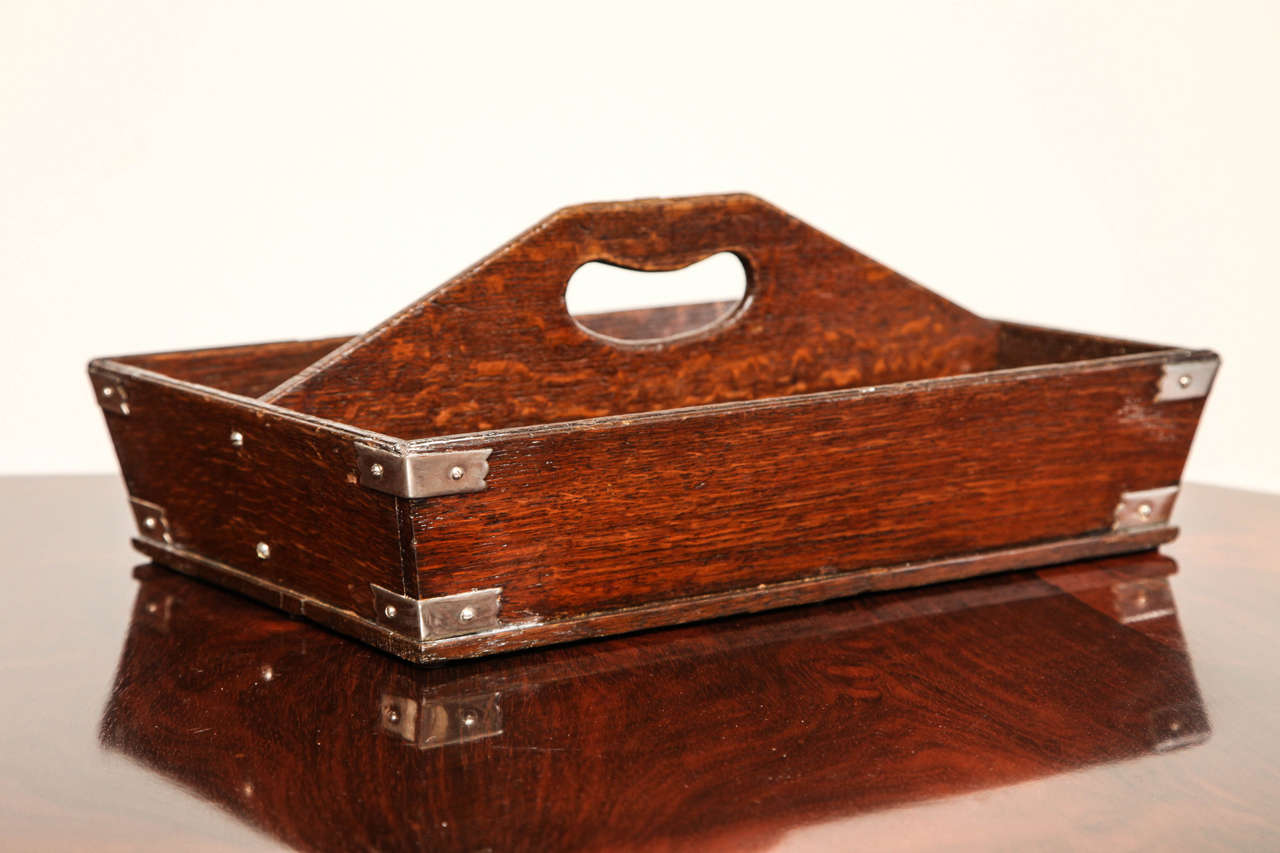 Late 19th Century Oak and Silver Mounted Cutlery Tray