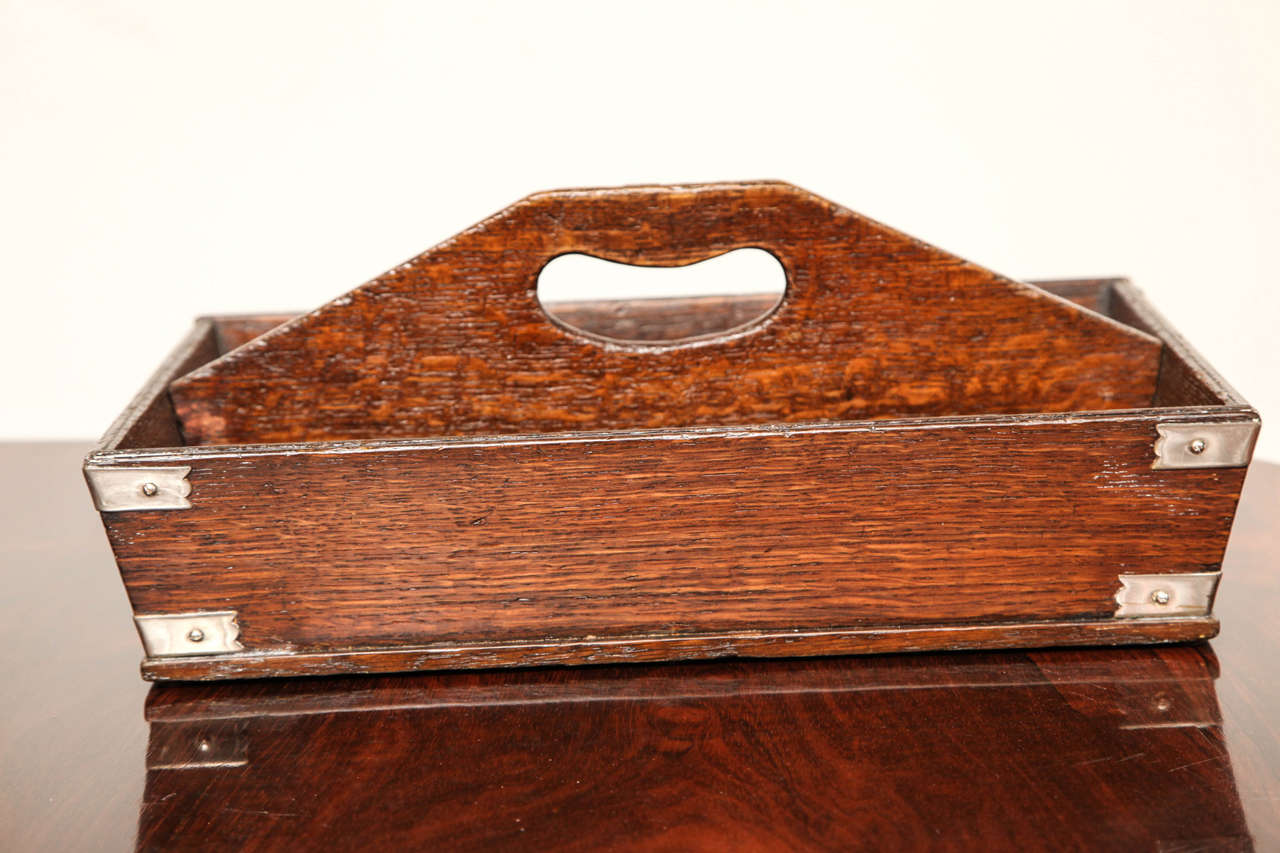 English Late 19th Century Oak and Silver Mounted Cutlery Box