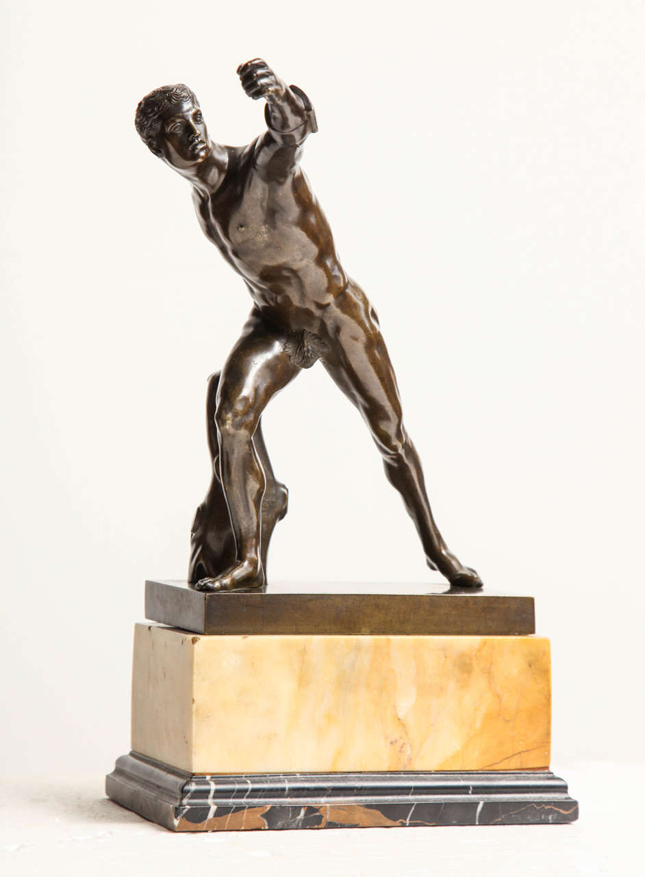 Italian 19th Century Bronze of an Athlete on a Sienna Marble Base For Sale