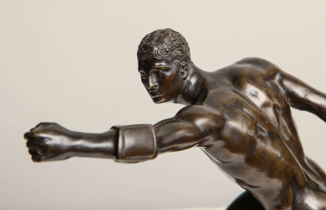 19th Century Bronze of an Athlete on a Sienna Marble Base For Sale 6