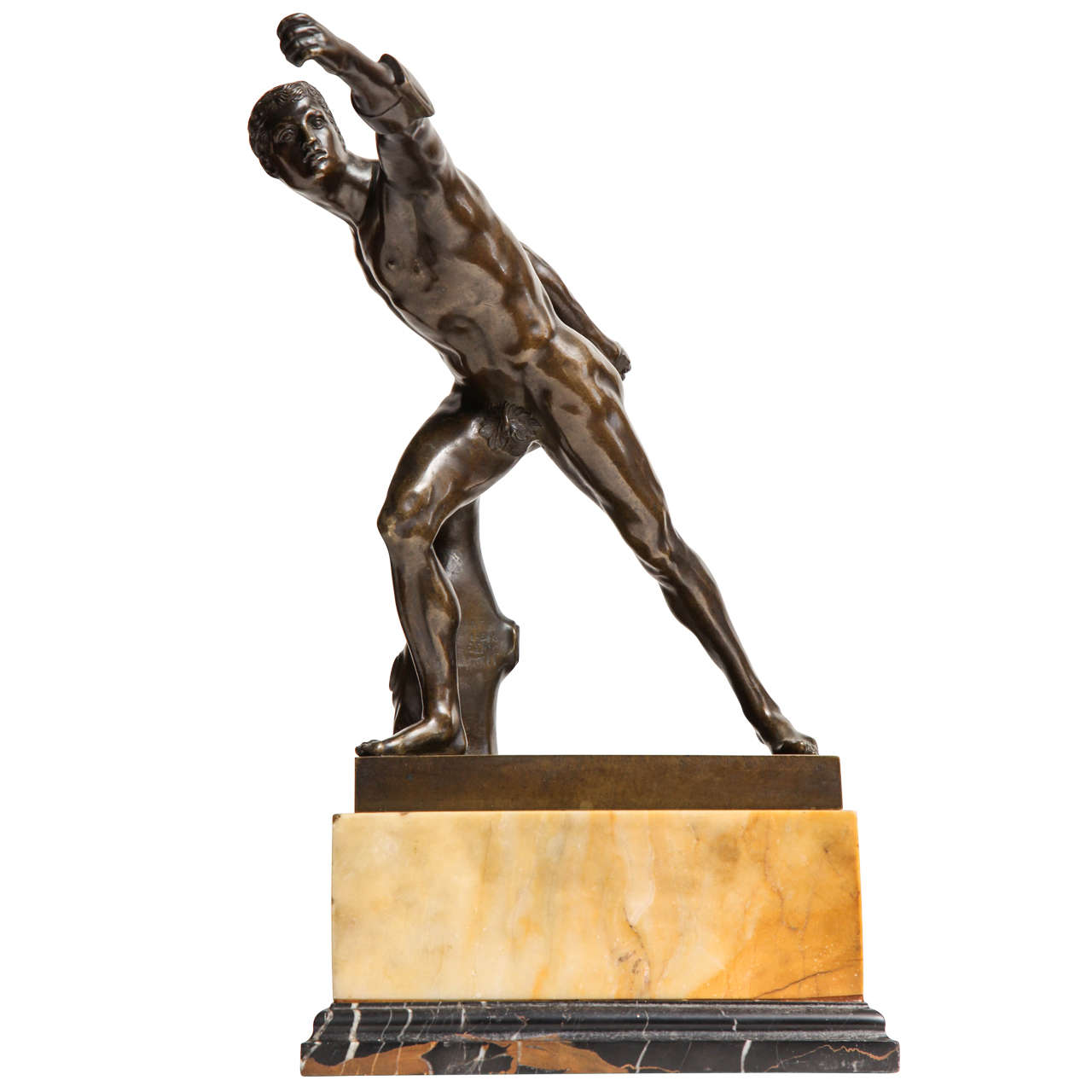 19th Century Bronze of an Athlete on a Sienna Marble Base For Sale