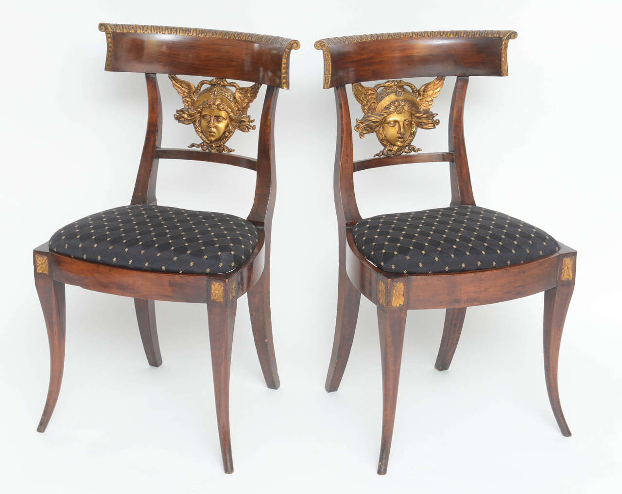 Set of Six Italian Neoclassical Klismos Medusa Head Side Chairs, circa 1810-1820 3