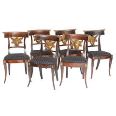 Set of Six Italian Neoclassical Klismos Medusa Head Side Chairs, circa 1810-1820