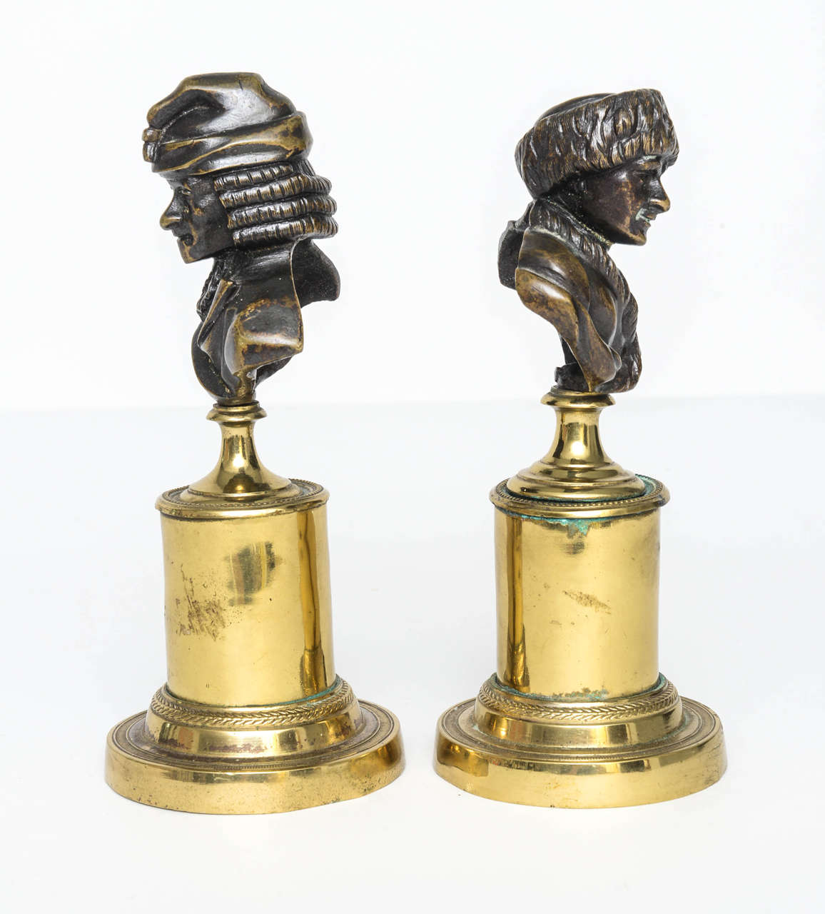 Pair of French Bronze Busts of Voltaire and Rousseau, early 19th c. In Excellent Condition In Kensington, MD