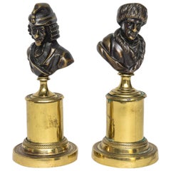 Pair of French Bronze Busts of Voltaire and Rousseau, early 19th c.