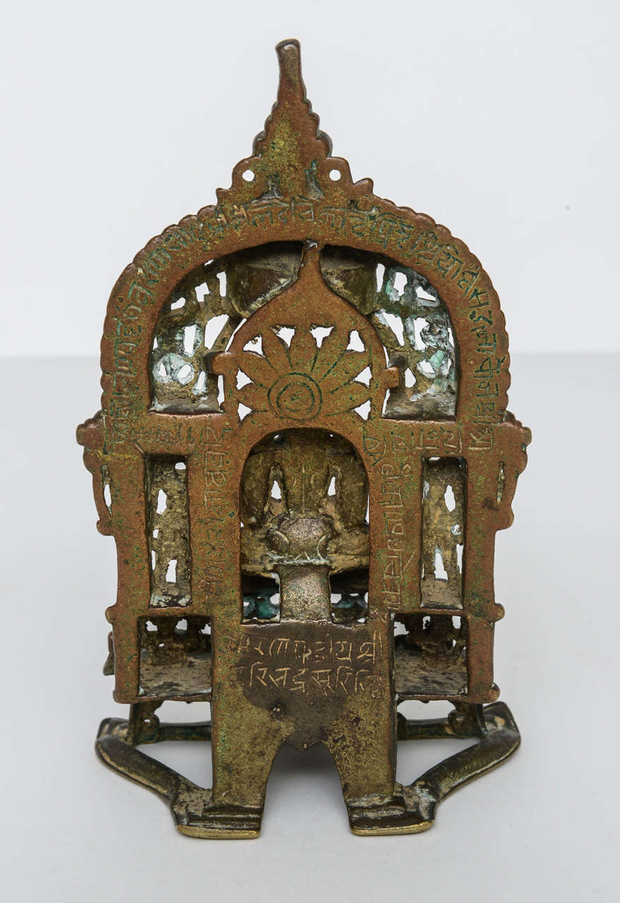 Indian 15th Century Bronze Jain Silver-Inlaid Altarpiece, Northwest India For Sale
