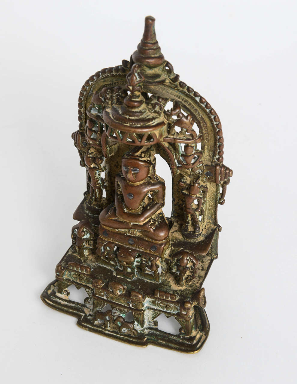 15th Century Bronze Jain Silver-Inlaid Altarpiece, Northwest India For Sale 1