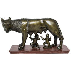 Grand Tour Bronze Group of Romulus and Remus and the Capitoline She-Wolf