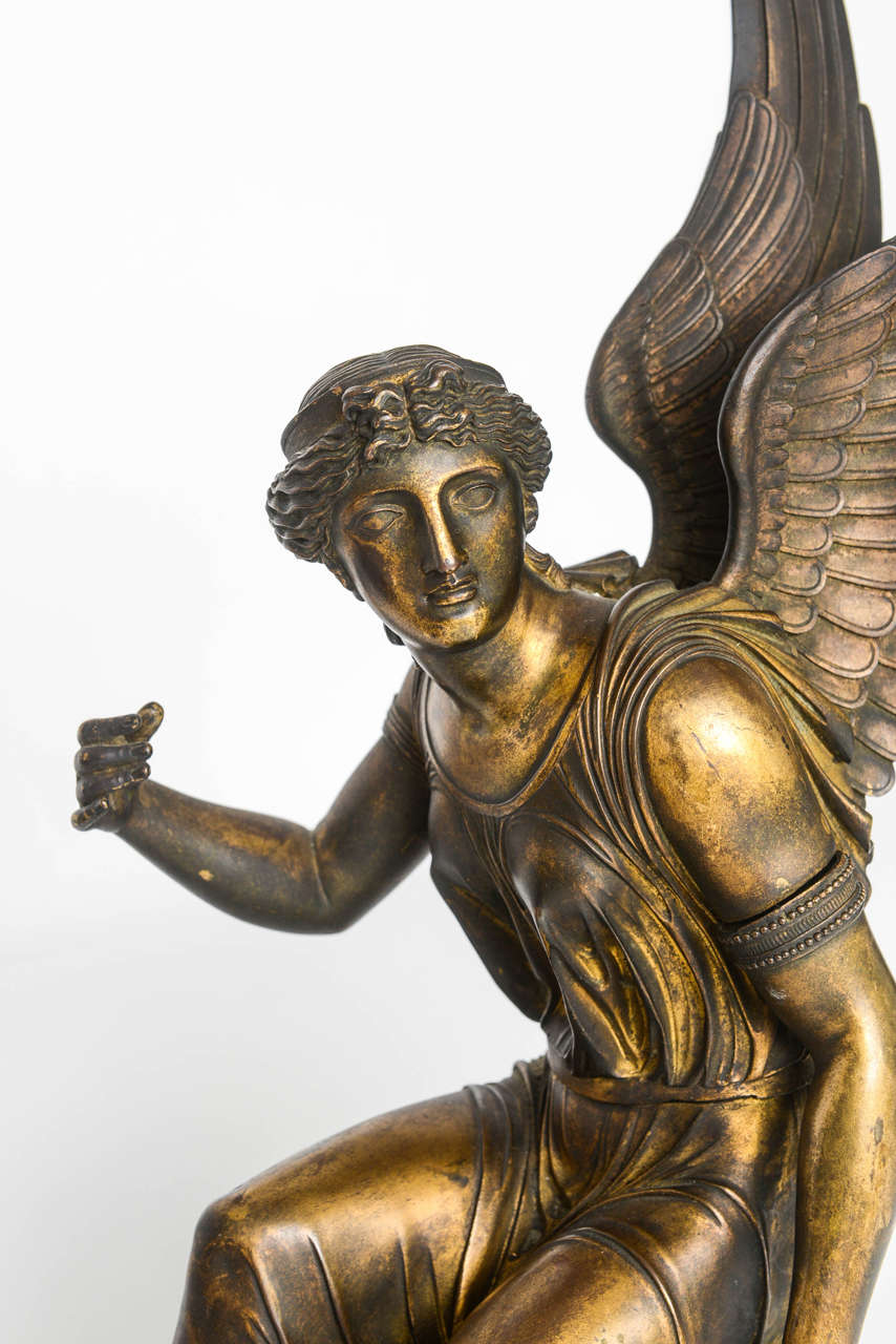 Neoclassical Pair of French Gilt Bronze Depictions of the Goddess Nike, circa 1810 For Sale