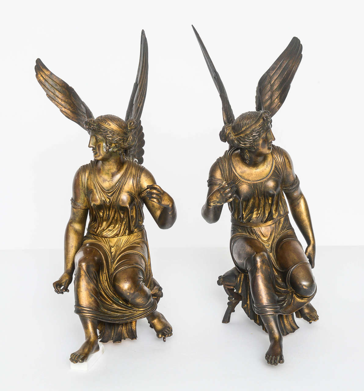 18th Century Pair of French Gilt Bronze Depictions of the Goddess Nike, circa 1810 For Sale