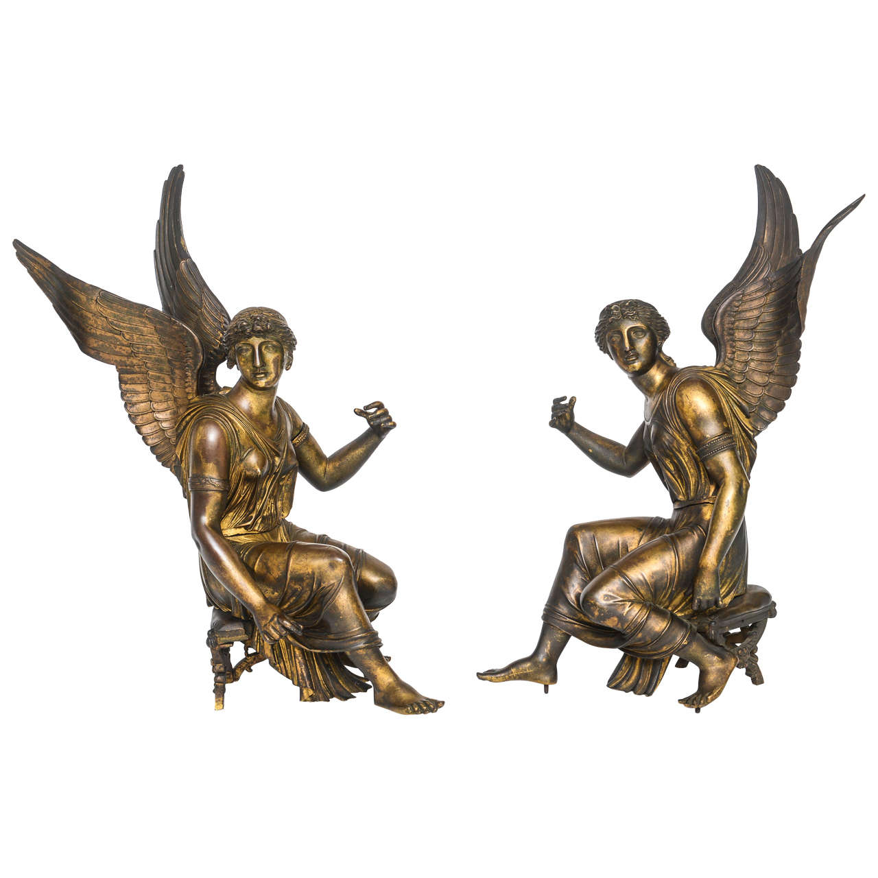 Pair of French Gilt Bronze Depictions of the Goddess Nike, circa 1810 For Sale