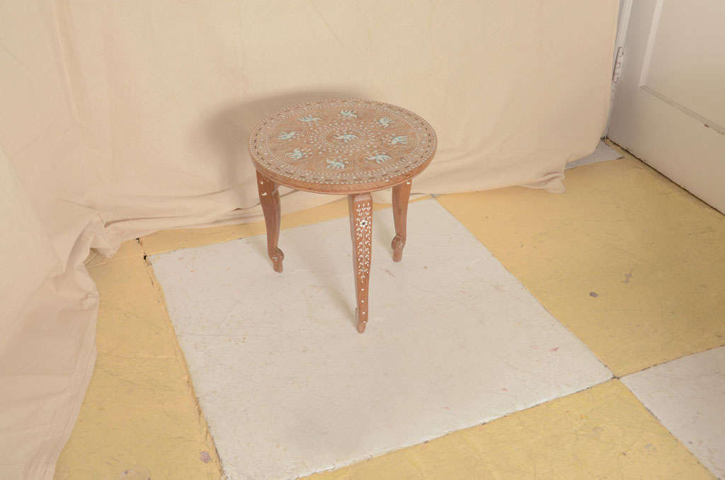 20th Century Indian Teak Inlaid Elephant Motif Occasional Table