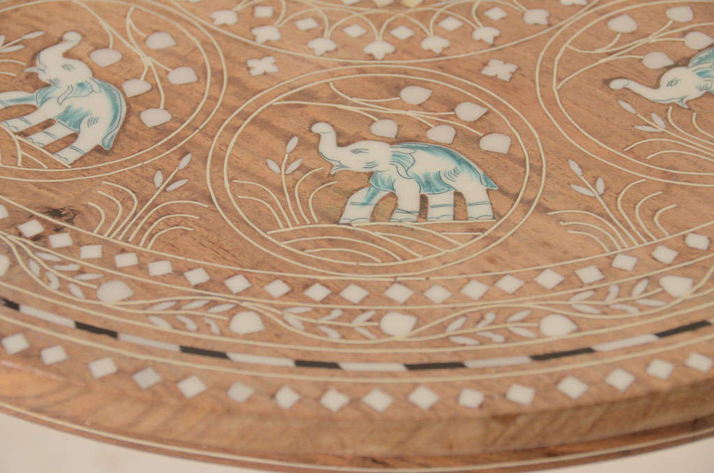 Indian Teak Inlaid Elephant Motif Occasional Table 3