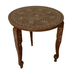 Indian Teak Inlaid Elephant Motif Occasional Table