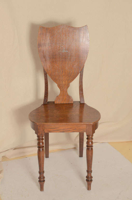 SHIELD BACK HALL CHAIR WITH TRACES OF ORIGINAL PAINTED CREST--BEAUTIFUL OLD PATINA-- GREAT ACCENT CHAIR