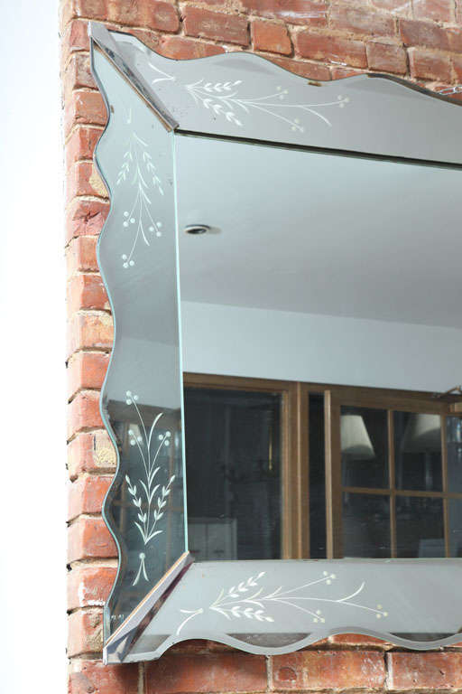 American Large vintage beveled and engraved mirror