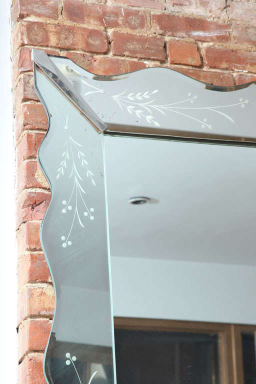 Large vintage beveled and engraved mirror In Excellent Condition In New York, NY