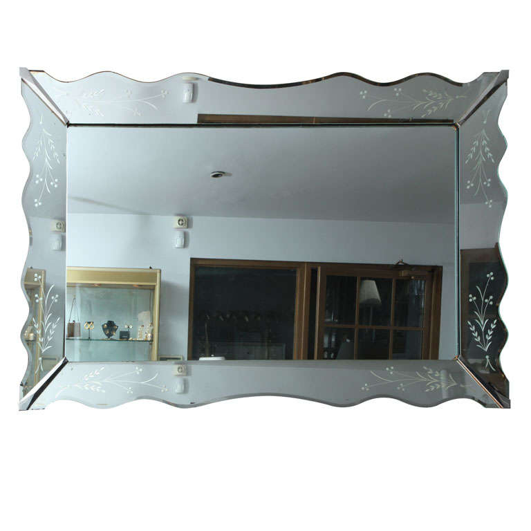 Large vintage beveled and engraved mirror