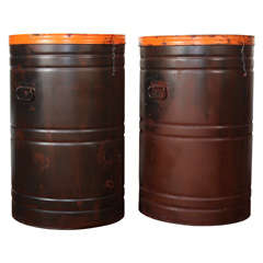 Vintage Pair of cylindrical ballot box side tables