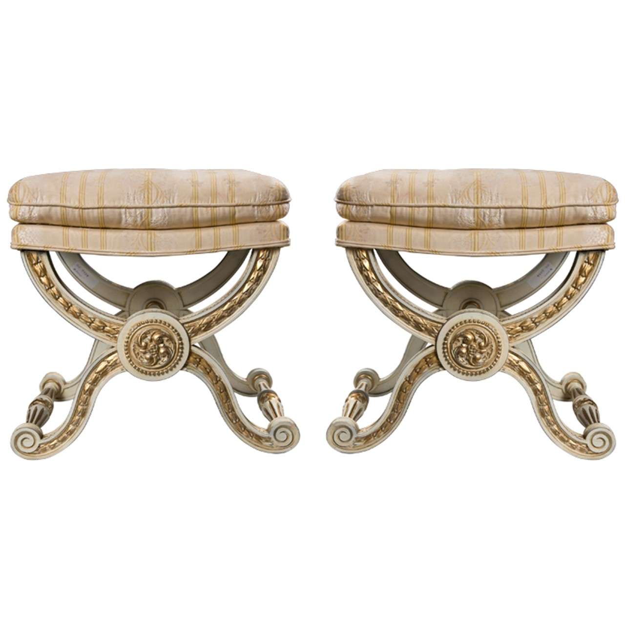 Pair of Hollywood Regency Style X-Base Benches