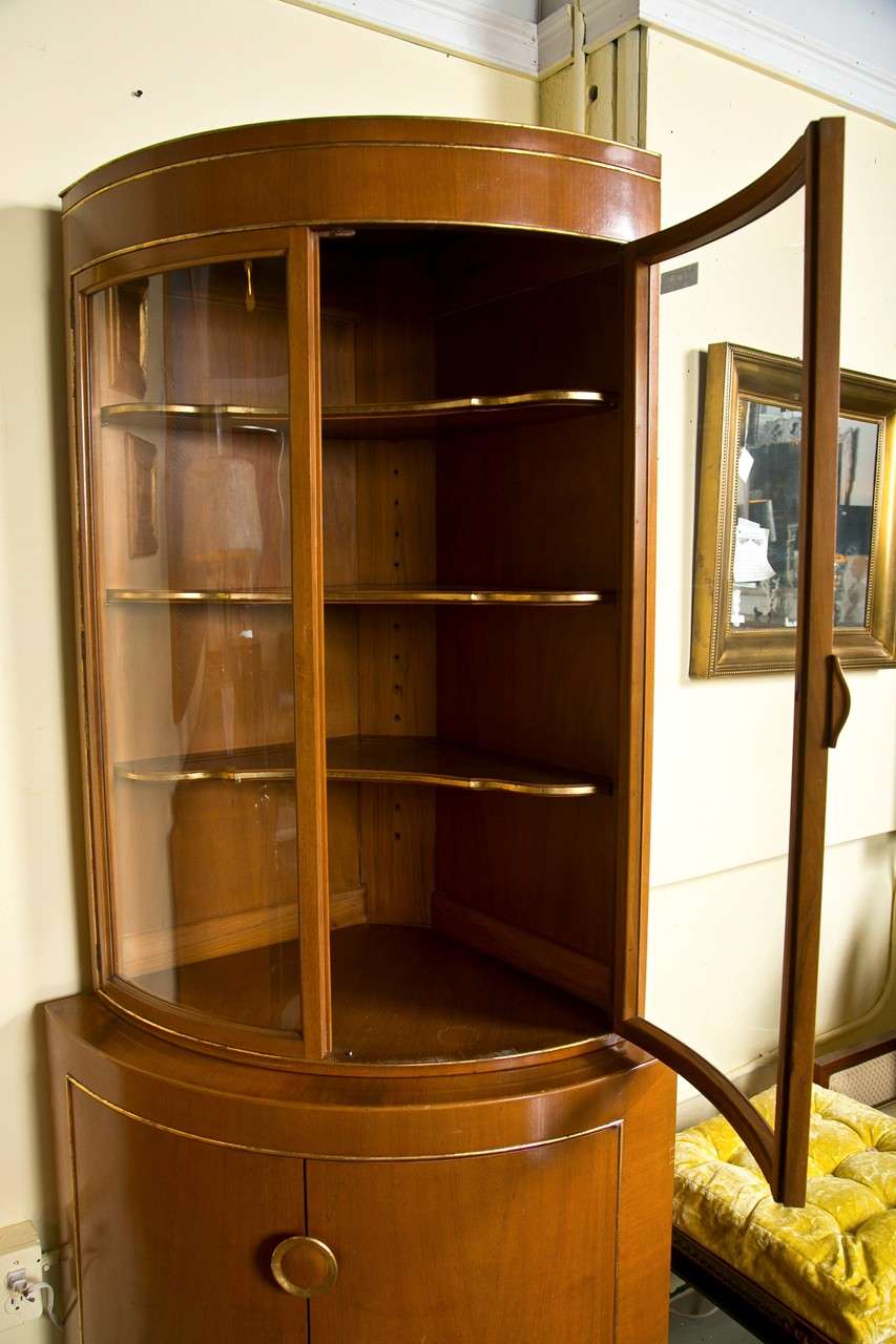 Mid-Century Modern Grosfeld House Custom Quality Bow Front Corner Cabinet / Cupboard In Walnut
