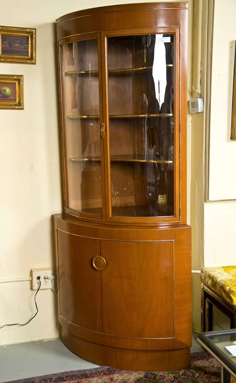 Grosfeld House Custom Quality Bow Front Corner Cabinet / Cupboard In Walnut 2