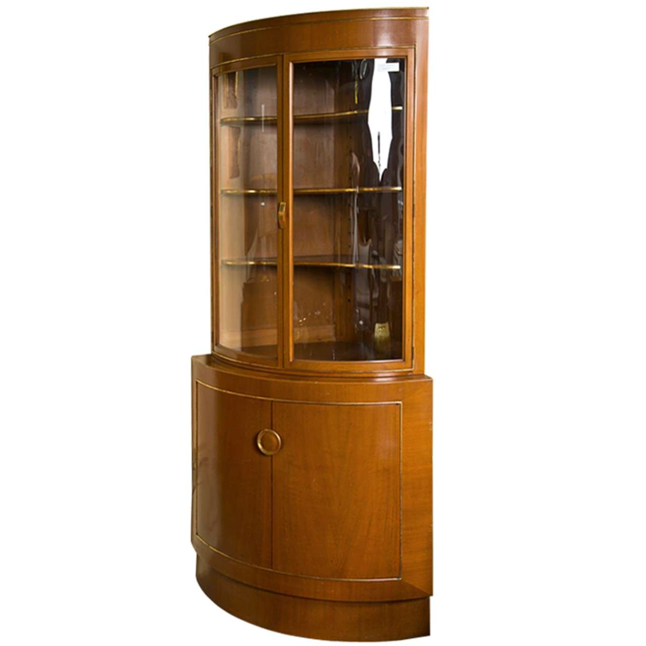 Grosfeld House Custom Quality Bow Front Corner Cabinet / Cupboard In Walnut