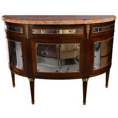French Mahogany Marble Top Demilune Commode