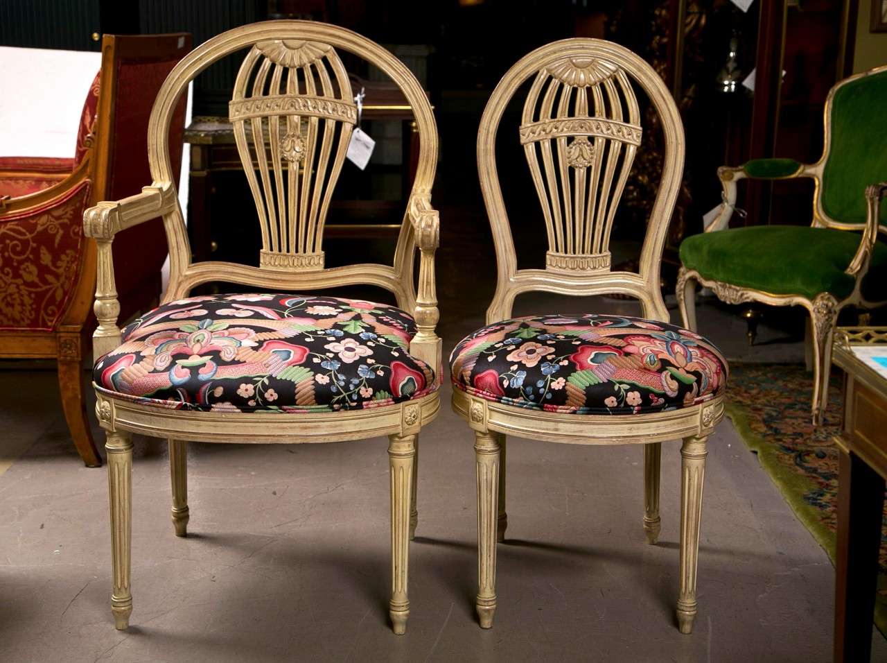 Set of 8 French Painted Balloon-Back Dining Chairs by Jansen 5