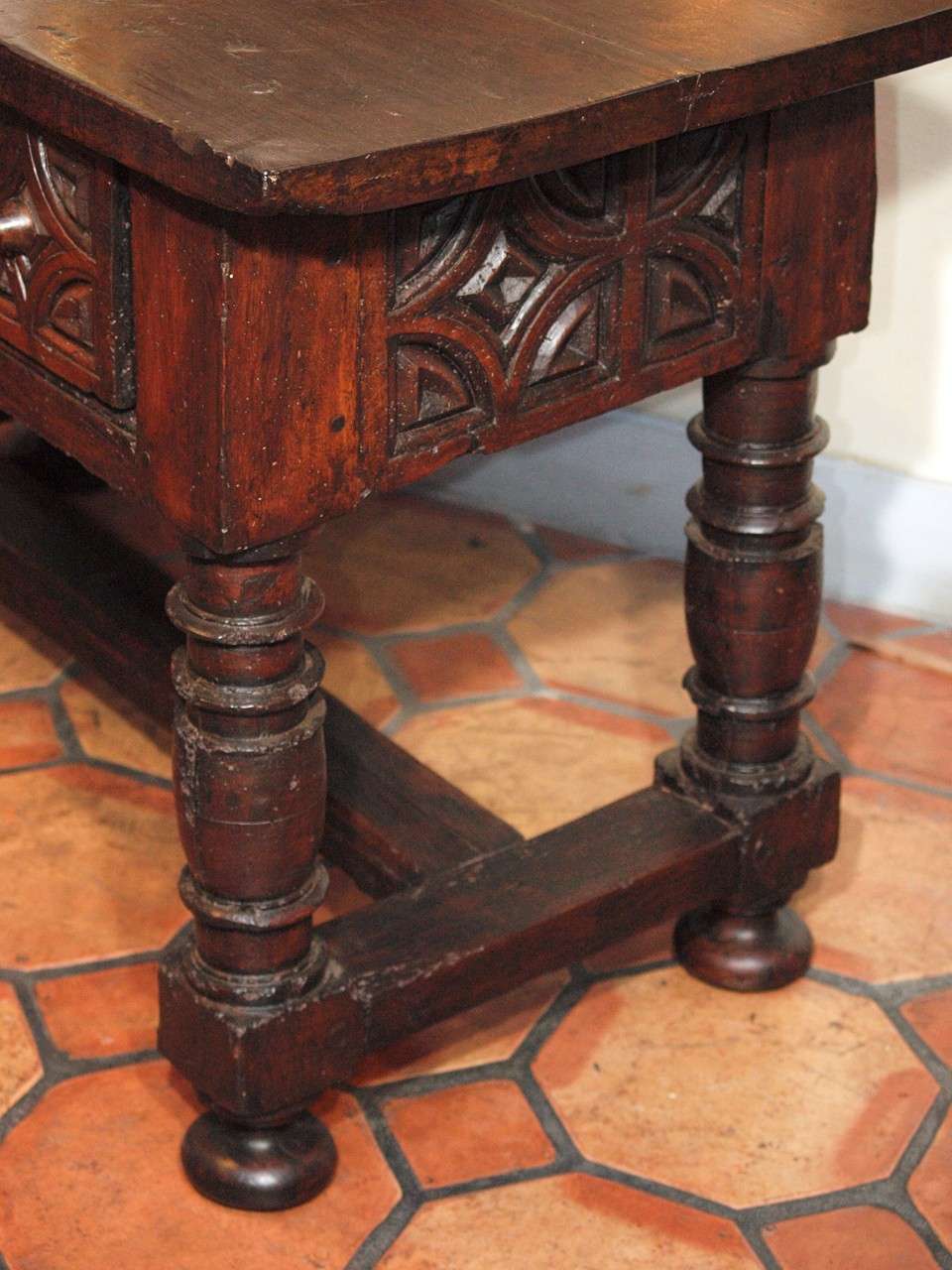 Italian Late Renaissance Carved Walnut Table with Drawers
